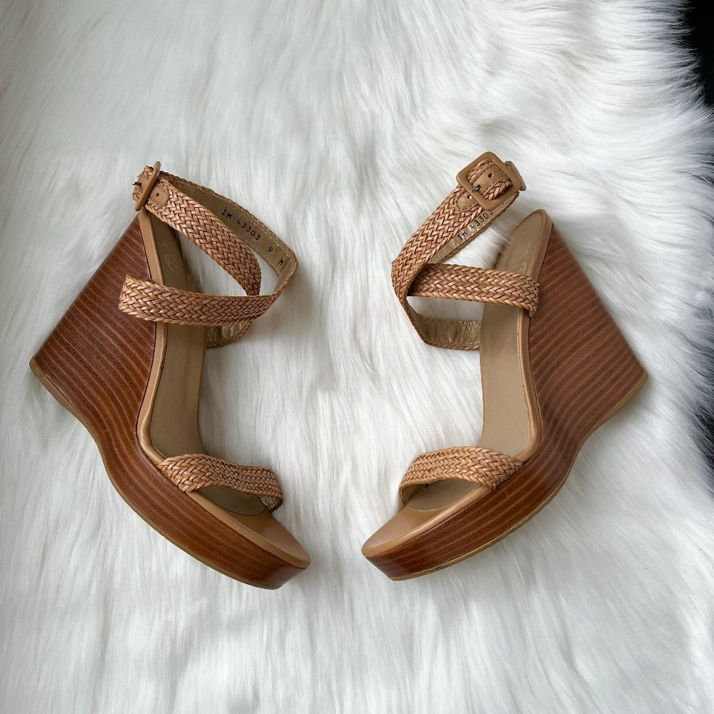 Stuart Weitzman For Scoop Women's Brown/Beige Wooden Wedges Size 9
